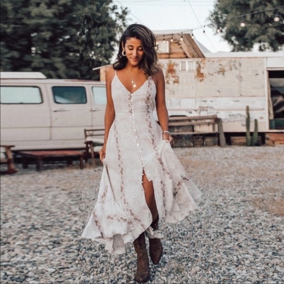 Snakeskin Boho Gypsy Print Cami Maxi Dress Cream - Picture 2 of 6